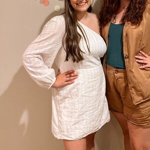 One Shoulder White Linen Dress